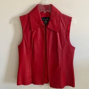 Suzelle Red Leather Zip Front Vest